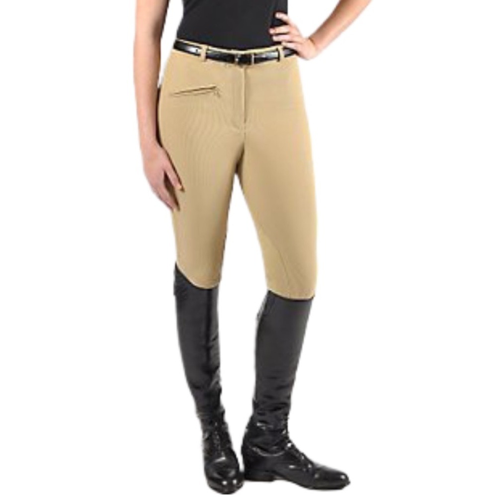 TUFFRIDER | Tan Ribb Front Zip Knee Patch Jodhpurs Breeches Riding Pants